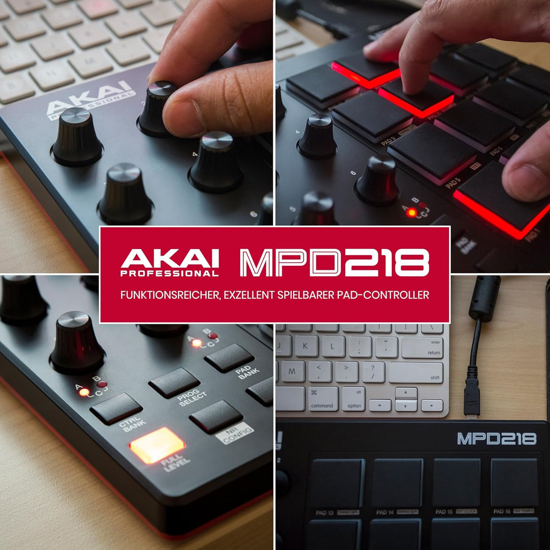 AKAI Professional MPD218 - MIDI Pad Controller, Drum Pad Machine, Beat Maker mit 16 Pads, zuweisbare