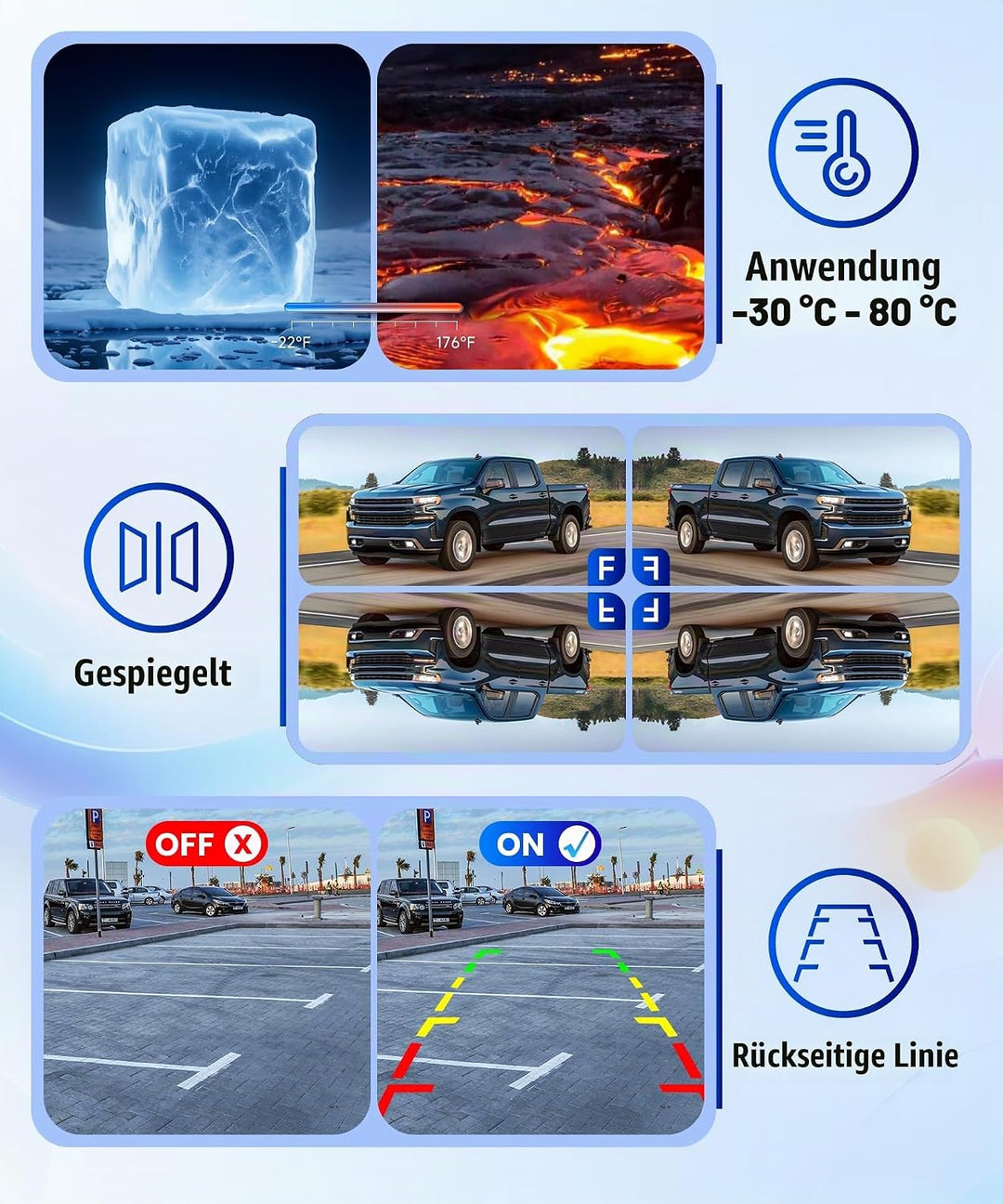 VECHTEL Rückfahrkamera Kable mit 4.3-Zoll-HD-Bildschirm, IP68 Nachtsicht Drehbar Rückfahrkamera mit