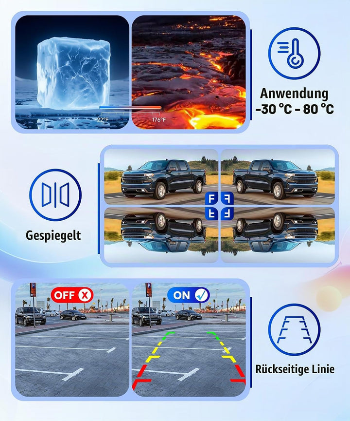 VECHTEL Rückfahrkamera Kable mit 4.3-Zoll-HD-Bildschirm, IP68 Nachtsicht Drehbar Rückfahrkamera mit