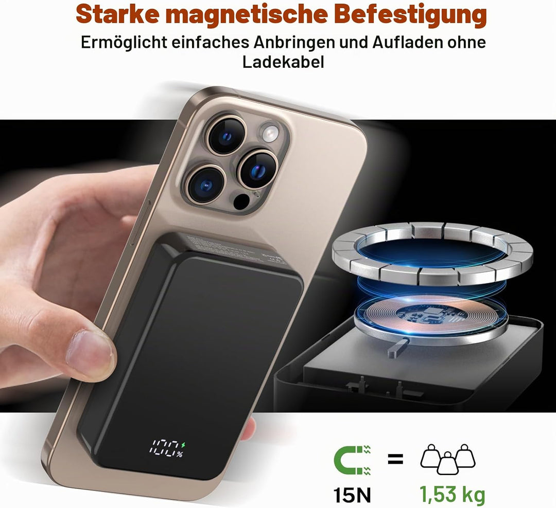 Magnetische Wireless Power Bank, 26800mAh schnelles tragbares Ladegerät, USB C in&amp;Out Telefon-Akku-P