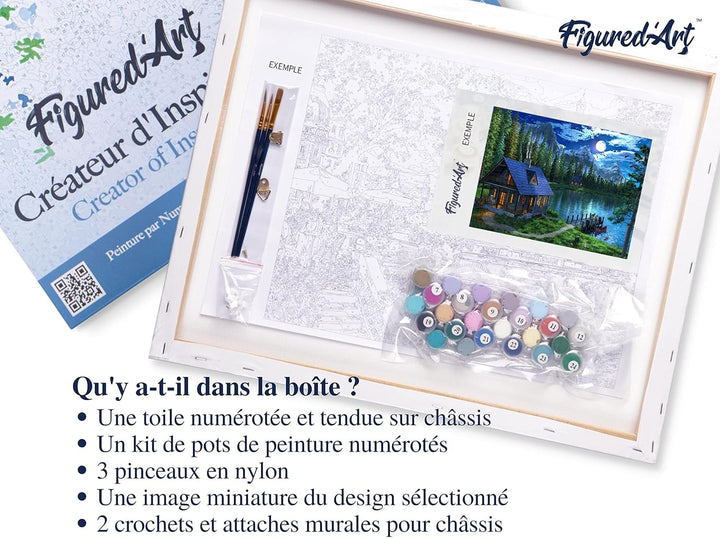 Figured'Art Malen Nach Zahlen Erwachsene Mit Rahmen See am Abend - Paint by Numbers Basteln DIY Bast