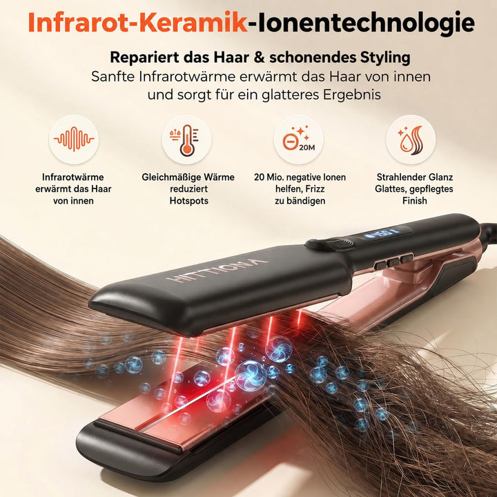【Professionelles Keramik-Glätteisen】1.75“ Ionen-Haarglätter mit LCD-Temperaturanzeige – Individuelle