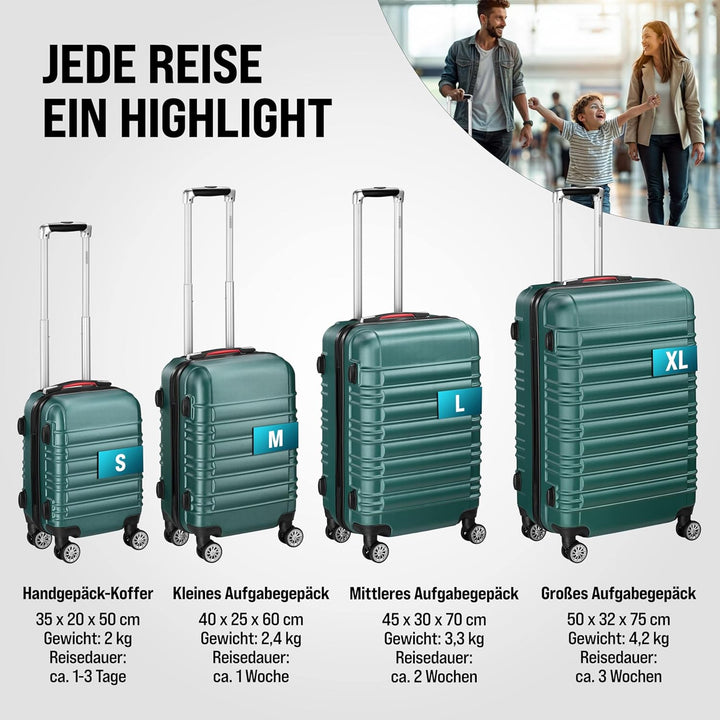 MONZANA® 4tlg Kofferset Schloss Organizer Kofferwaage Gurt Gel-Griffe Zwillingsrollen Standfüsse Tro