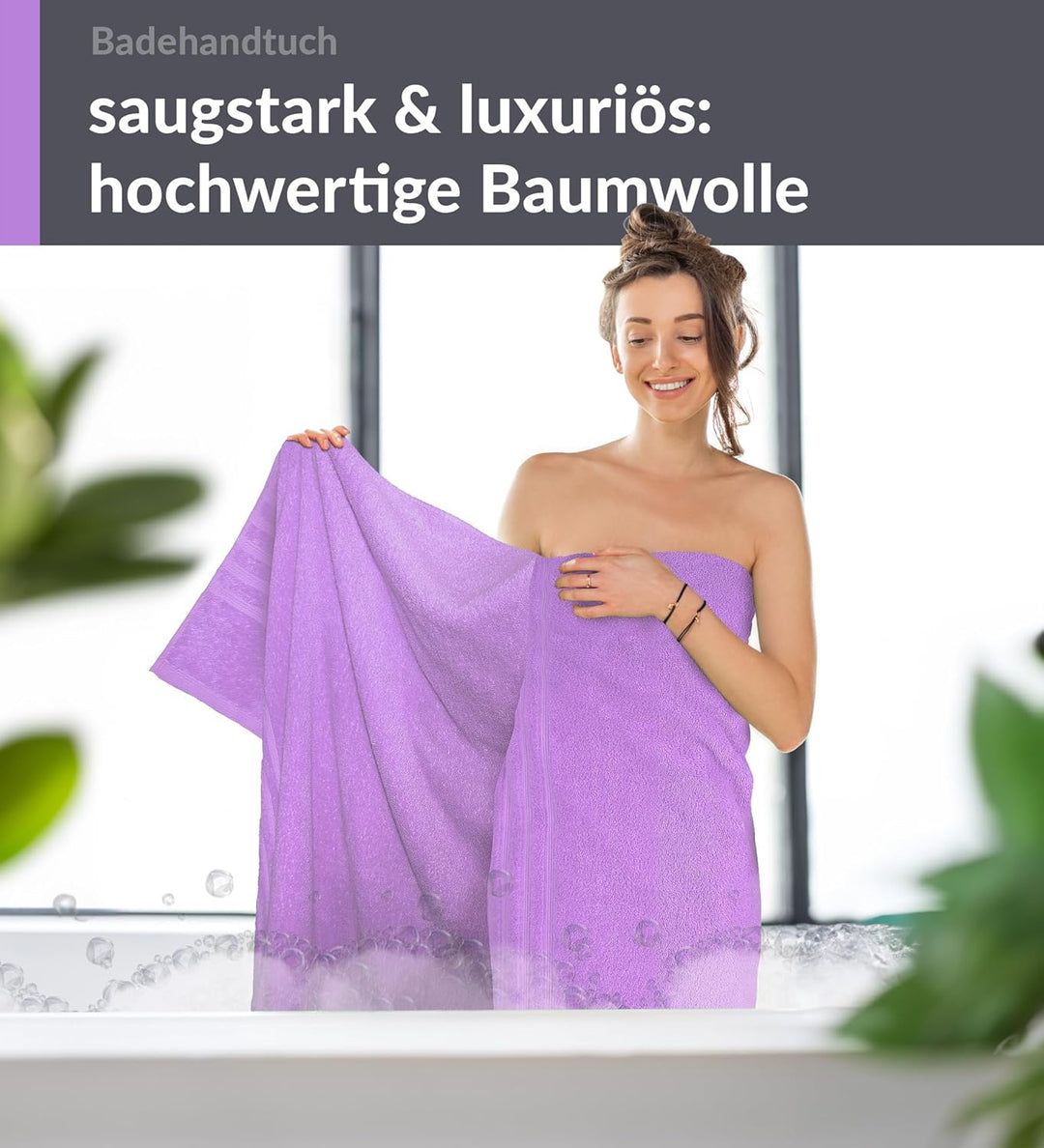 Lashuma Schulter Badehandtuch 100x150 cm Lila - Flieder, London grosses Frottee Handtuch aus 100% Ba