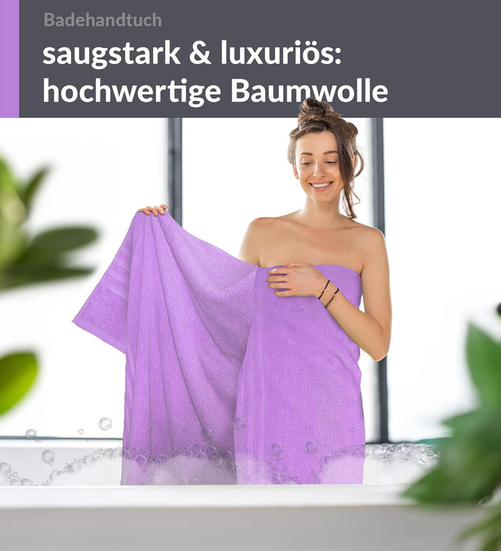 Lashuma Schulter Badehandtuch 100x150 cm Lila - Flieder, London grosses Frottee Handtuch aus 100% Ba