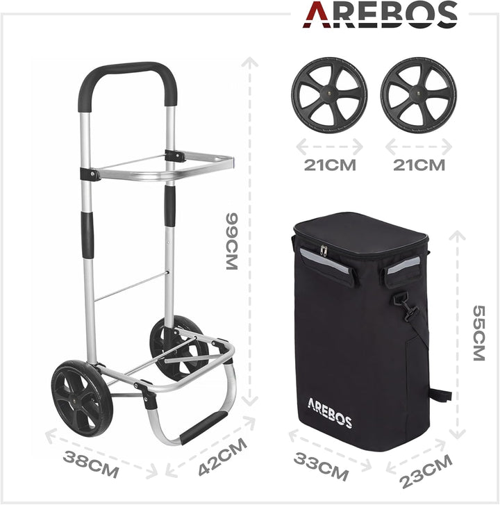 Arebos 3in1 Einkaufstrolley | Trolley gross 56 Liter | Einkaufswagen mit Kühlfach | Einkaufstasche m
