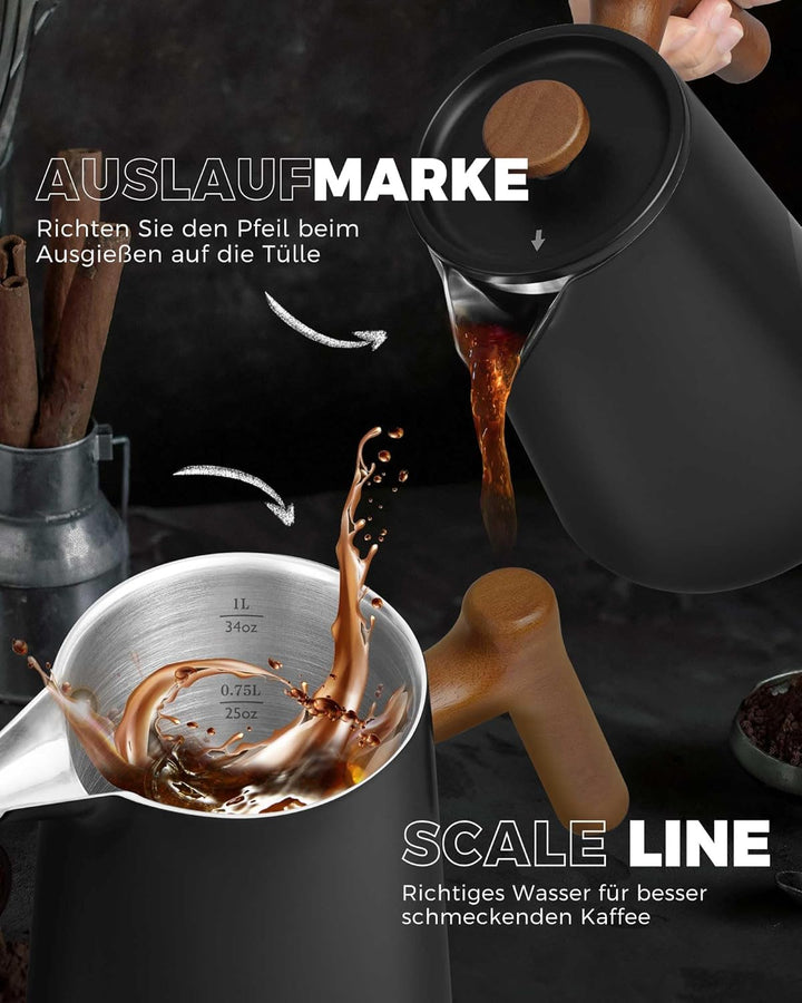 Poliviar French Press Kaffeebereiter 1 Liter/8 Tassen, Doppelwandige Isolierte Kaffeekanne und Teebe