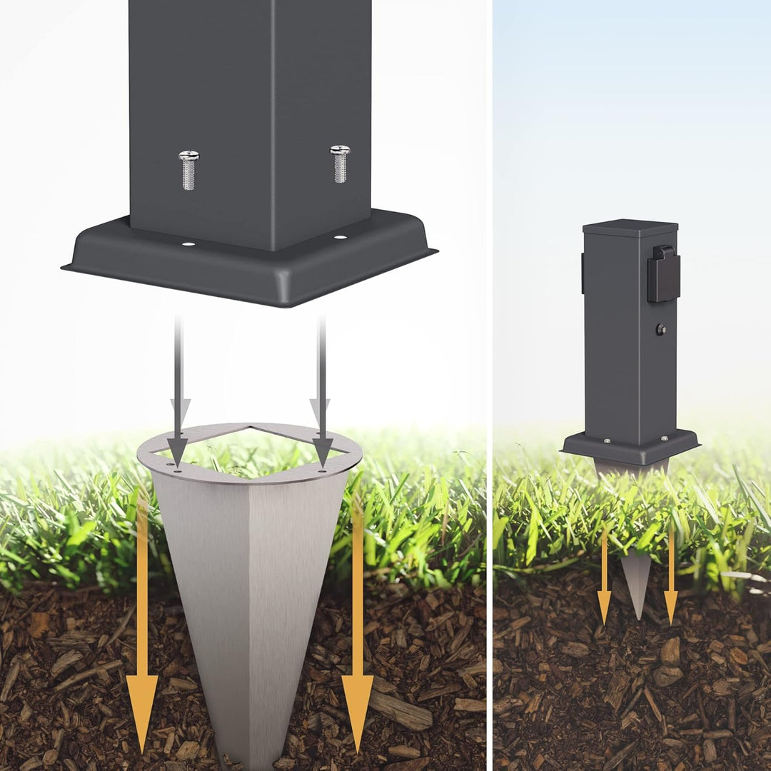 ledscom.de Garten-Steckdosen-Säule Polly mit Dämmerungssensor und Erdspiess für aussen, 2-Fach, anth