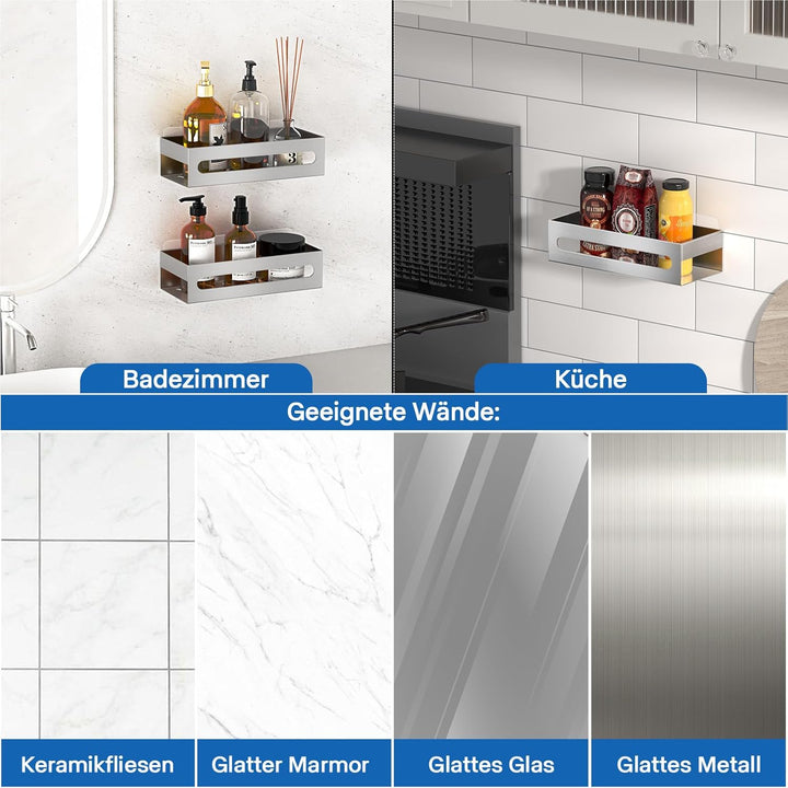 Duschablage Ohne Bohren, Duschregal Rostfreier Edelstahl Badezimmer Regal, Shampoo Halterung für Dus