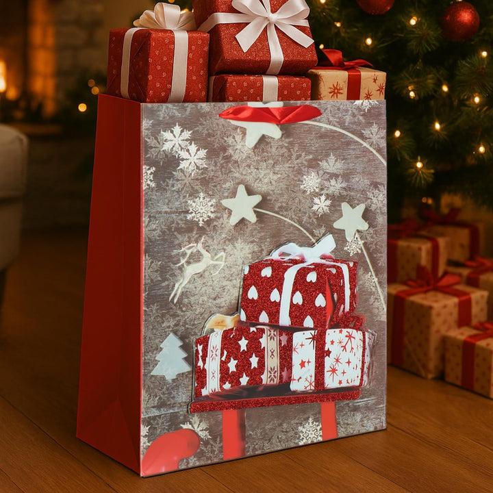 COM-FOUR® 12x XL Geschenktüte für Weihnachten, Nikolaus und Advent - Geschenktasche mit Weihnachtsmo