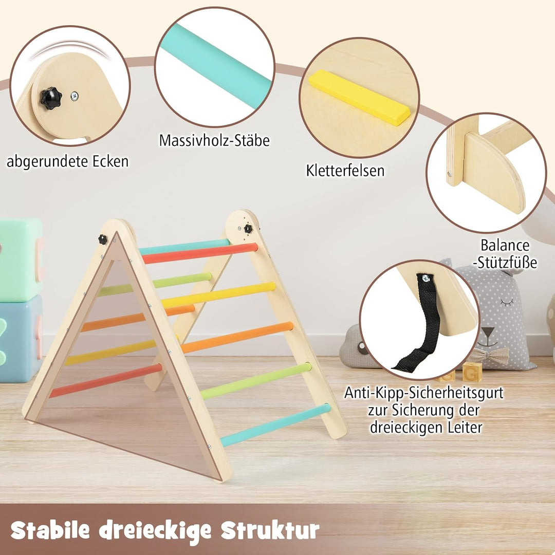 COSTWAY Kletterdreieck mit Rutsche, 7 in 1 Klettergerüst Indoor für Kinder ab 3 Jahren, inkl. Klette