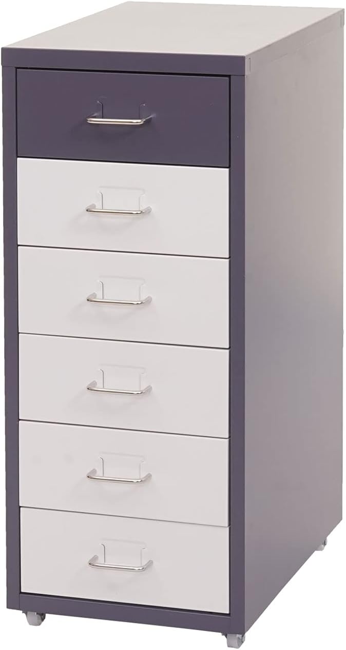 Mendler Rollcontainer Boston T851, Schubladenschrank Stahlschrank, 69x28x41cm 6 Schubladen - dunkelg