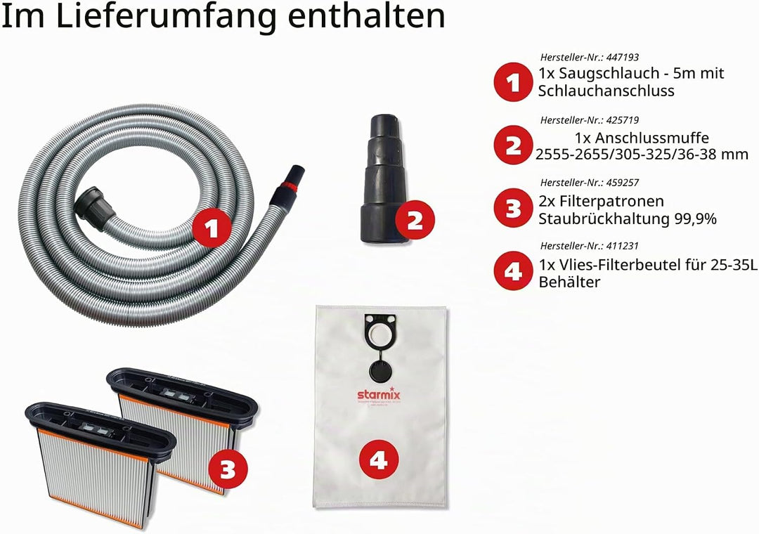 Starmix Nass- und Trockensauger Staubsauger ISC L-1625, hochwertiger Sauger für Baustelleneinsatz (1
