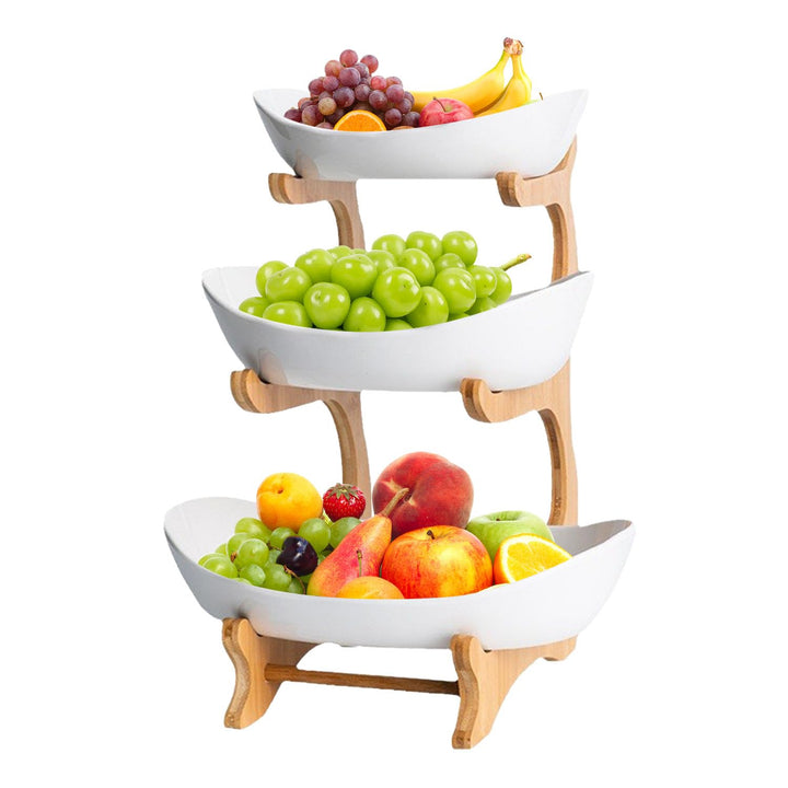 Etagere 3 Etagen mit Obstschale, Mehrstöckiger Obstkorb für Küche, Modern Obst Etagere Holz, Fruchtk