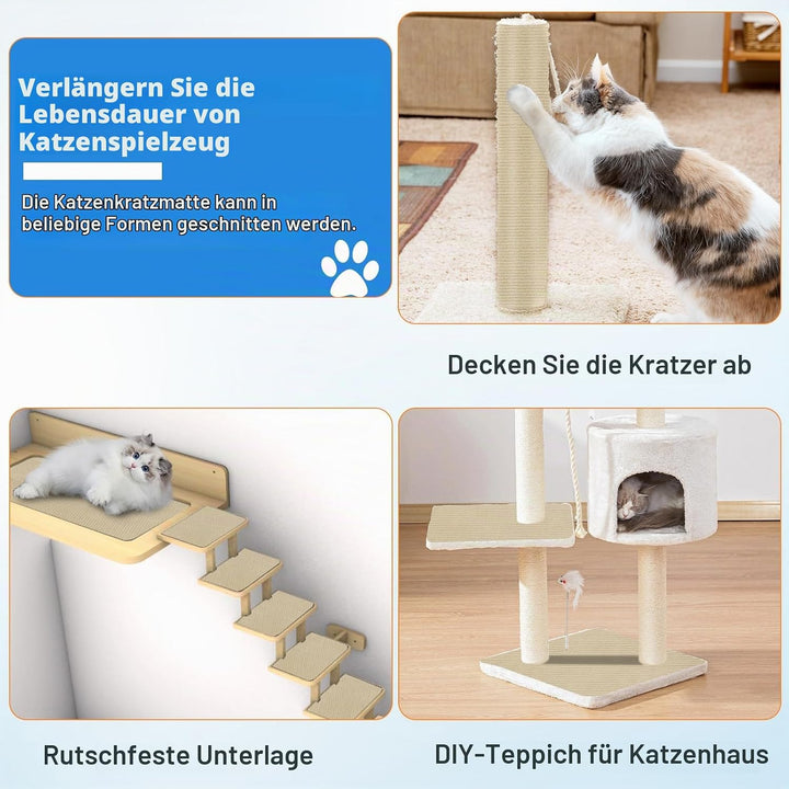 Kratzmatte Selbstklebend, 200x40cm Trimmbar Katzen Kratzmatte Wand, Verdickte Kratzteppich Katze, Kr