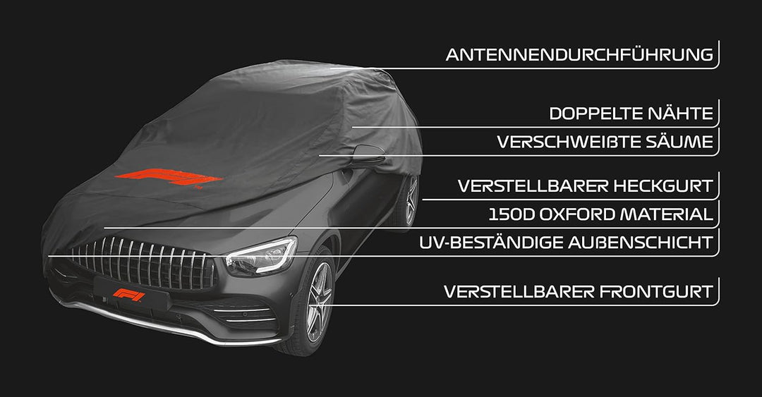 Formula 1 Autoabdeckung SUV Vollgarage Auto Abdeckplane Atmungsaktiv,Staubdicht,Wasserdicht,Autohüll