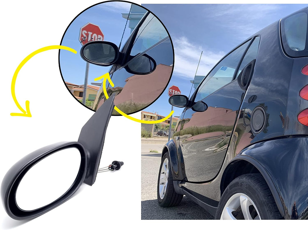 BSSTORE Rückspiegel für Sm@rt FORTWO von 1998 bis 2006 (450) Komplett mit Mechanischer Einstellung (