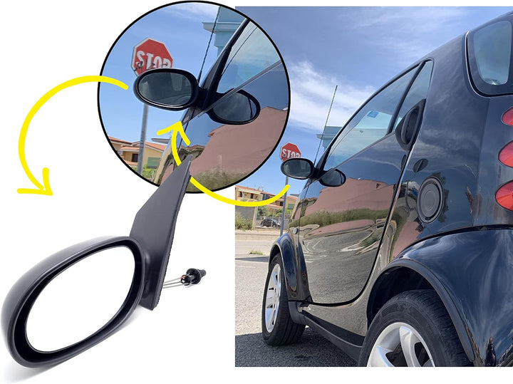 BSSTORE Rückspiegel für Sm@rt FORTWO von 1998 bis 2006 (450) Komplett mit Mechanischer Einstellung (