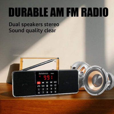 Retekess TR602 Tragbares Radio mit Bluetooth, AM FM Digital Radio mit Dual Woofer, 1000 mAh Akku, TF