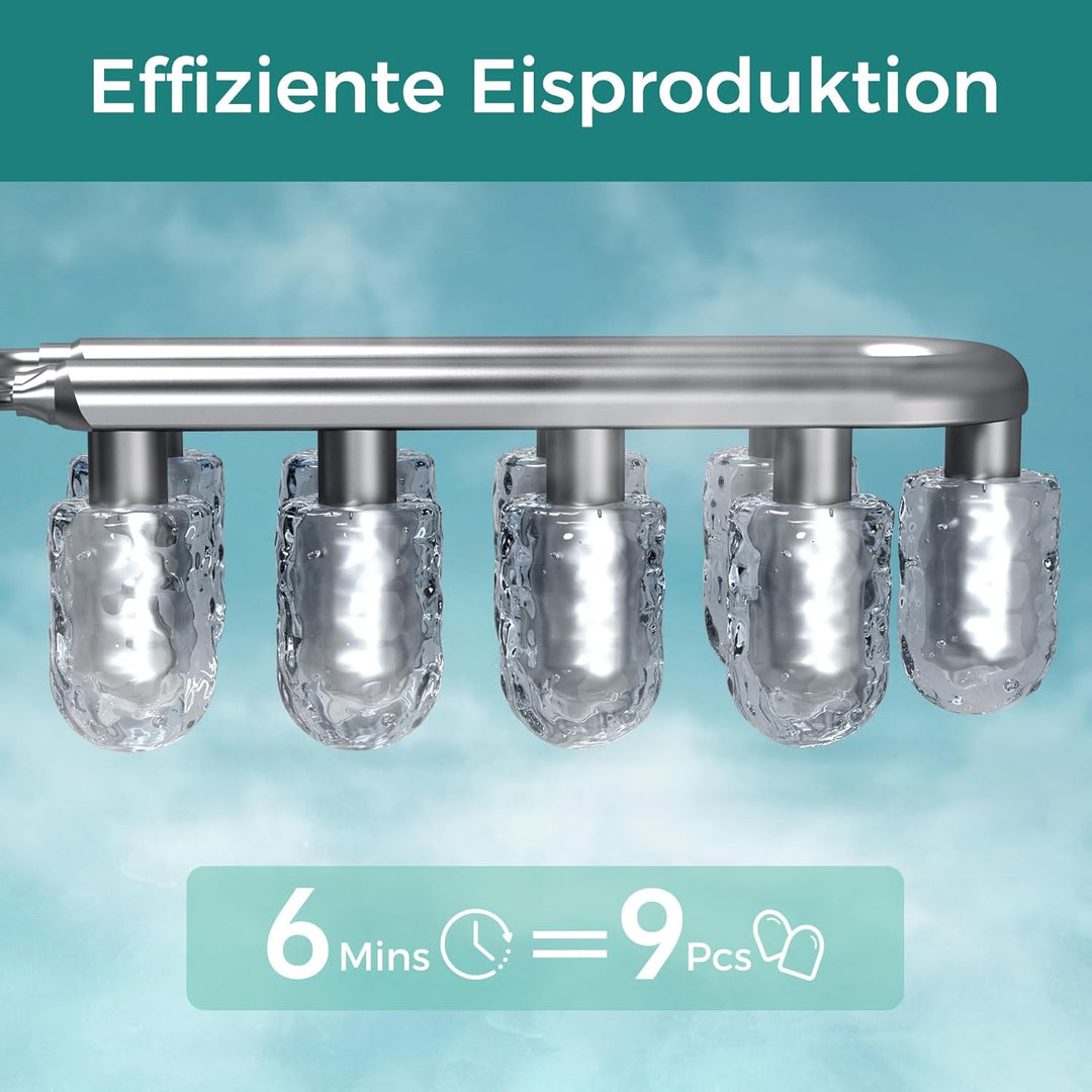 Eiswürfelmaschine Klein, Eiswürfelbereiter Ice Cube Maker, 9 Würfel in 6 Minuten fertig, Eiswürfelma