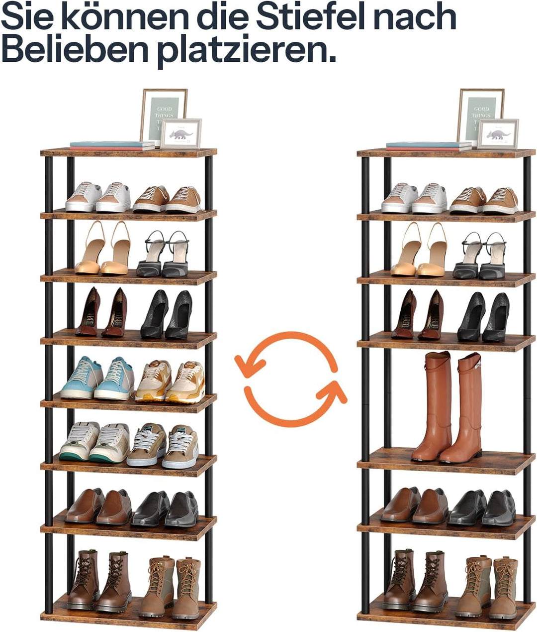 HOOBRO Vertikales Schuhregal, 8-lagiges Schuhregal, schmales Schuhablage, Schuhschrank, Schuhständer