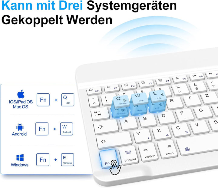 ZOYU Bluetooth Tastatur mit QWERTZ Layout für iPad Air, Pro, 10,2, 9,7, Mini, Tablets, PC, Windows,