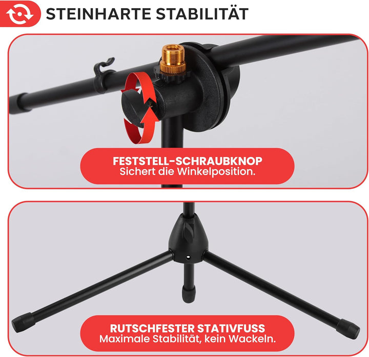 Pyle Mikrofonständer 2er-Set mit Galgenarm – Mikrofonstativ höhenverstellbar 70–132cm, faltbar, Trag