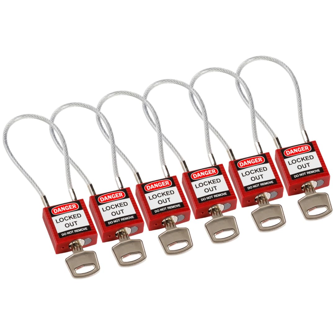 Brady Kompaktes Kabel-Sicherheitsvorhängeschloss, 32mm x 16mm x 200mm, Rot, 6er-Pack