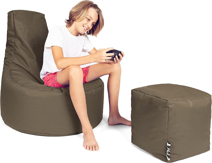 PATCH HOME Gamer Kissen Lounge Kissen Sitzsack Sessel Sitzkissen Bean Bag + Würfel/Hocker mit Reissv