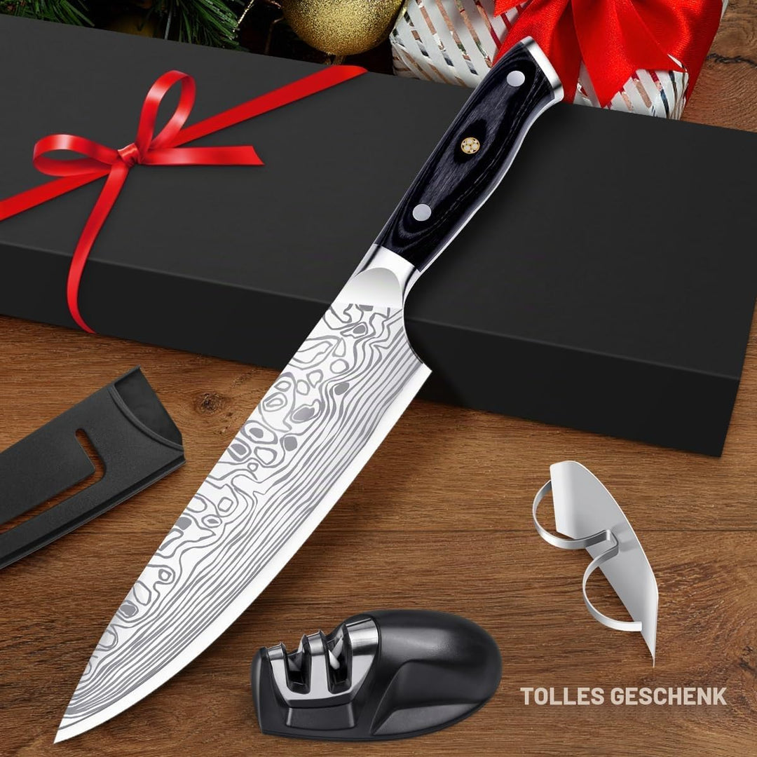 Kochmesser 20 cm Küchenmesser Profi Messer Scharfe Fleischmesser aus Hochelastischer Edelstahl mit E