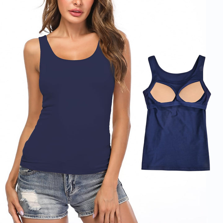 STARBILD Damen Unterhemd BH-Hemd Basic U-Ausschnitt Eingebauter BH Bügelloser Gepolstert Tank Tops,