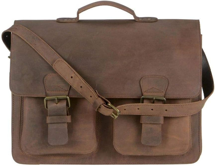 Ruitertassen Lehrertasche Leder XXL Damen Herren Schultasche Aktentasche Tasche 3 Fächer braun Range
