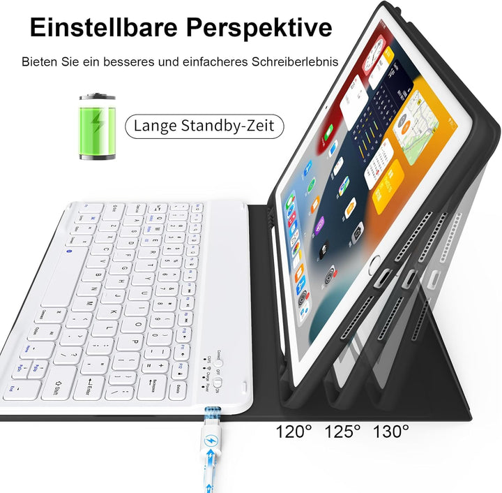 Tastatur Hülle für iPad 9./ 8./ 7.Gen (2021/2020/2019) mit Stifthalter, Soft TPU Schutzhülle, magnet