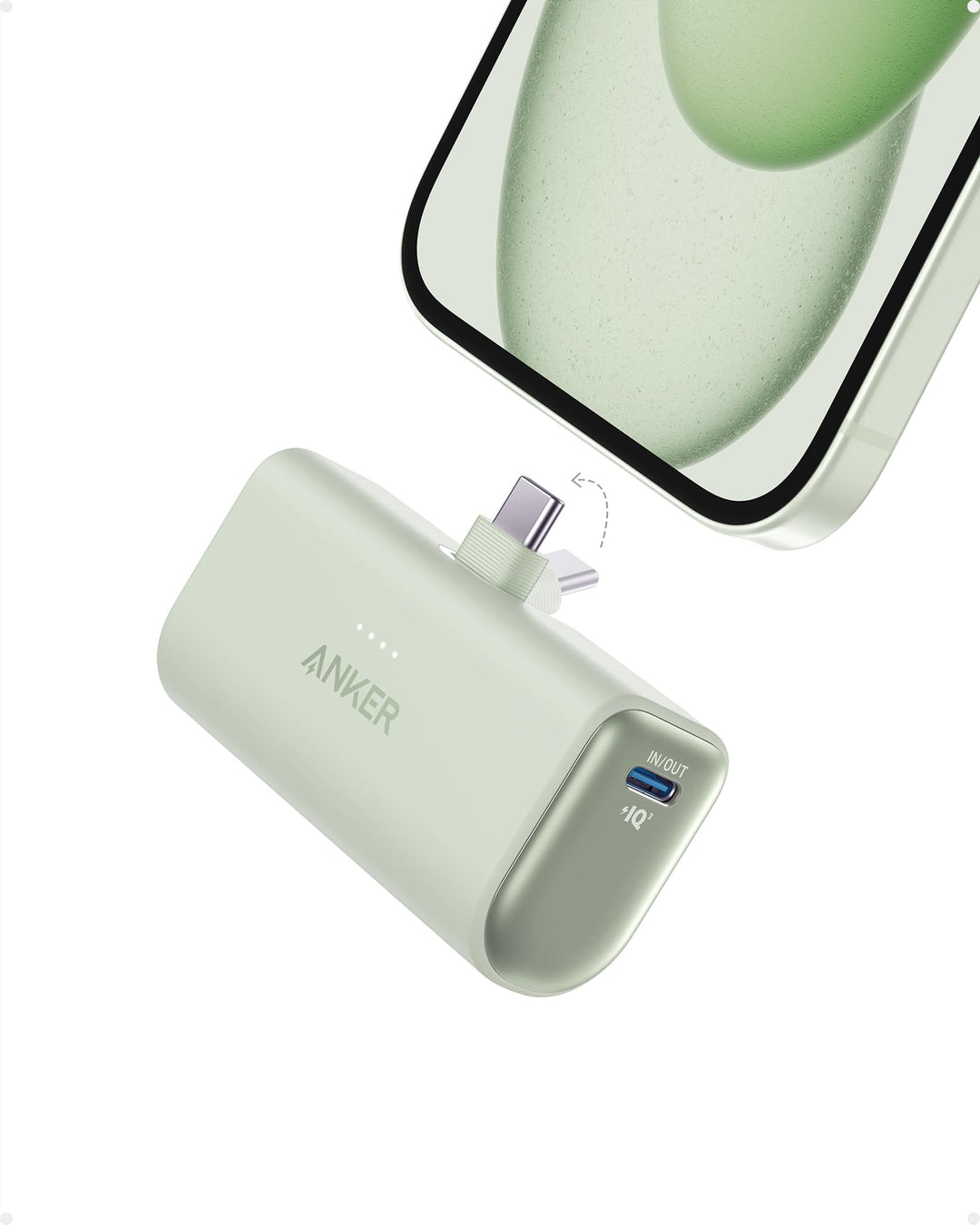 Anker Nano Powerbank, 5000mAh Powerbank 22,5W, Integrierter Faltbarer USB-C Konnektor, Kompatibel mi