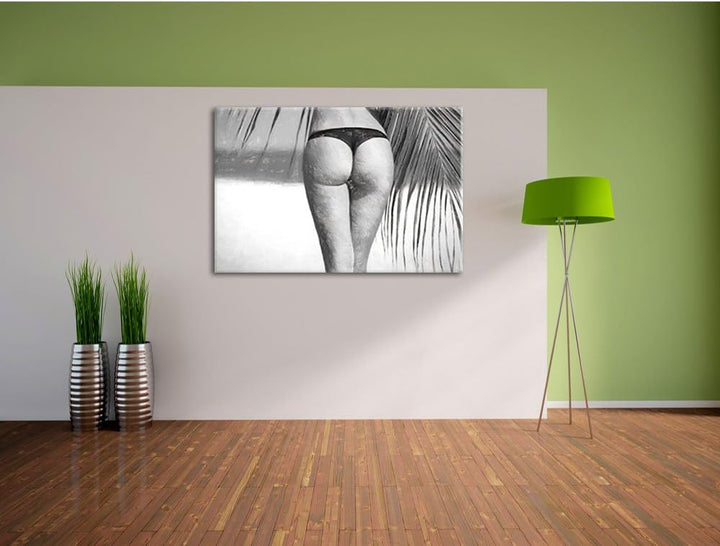 Pixxprint Sexy Frau am Strand Kunst als Leinwandbild/Grösse: 100x70 cm/Wandbild/Kunstdruck/fertig be