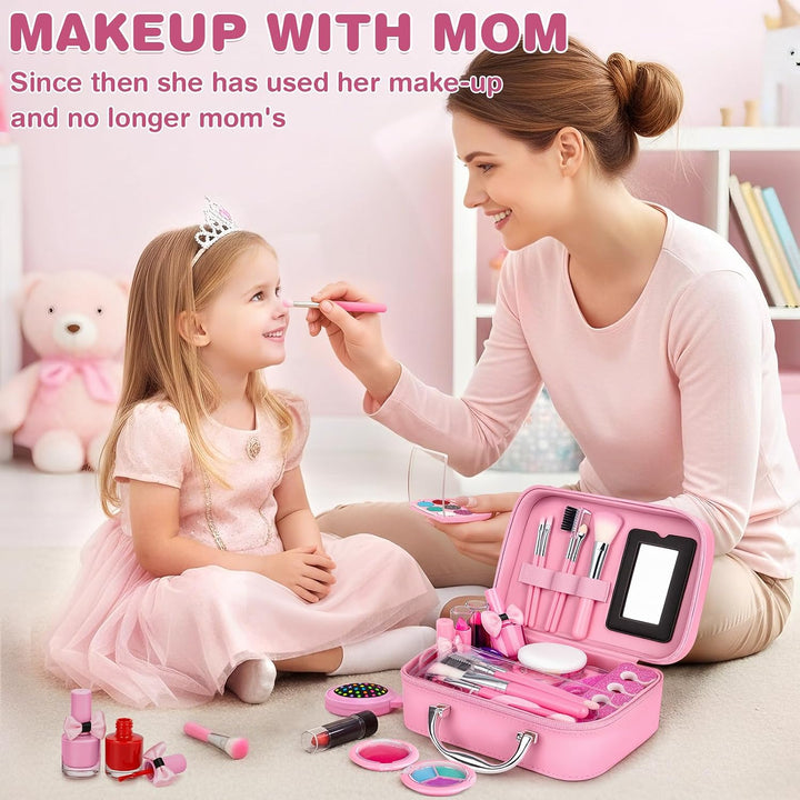 Dreamon Kinderschminke mädchen, Waschbar Make up Spielzeug für Mädchen Kinder Nagellacke mit Koffer