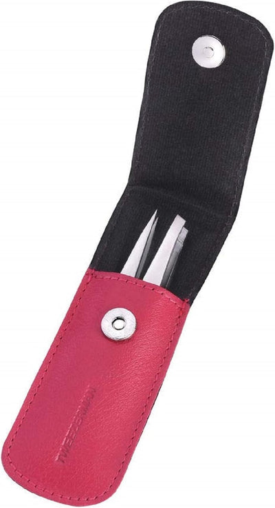 TWEEZERMAN Pinzetten Set mit Leder-Etui aus Rostfreiem Edelstahl, Schräge und Spitze Ausfürhung, Pin