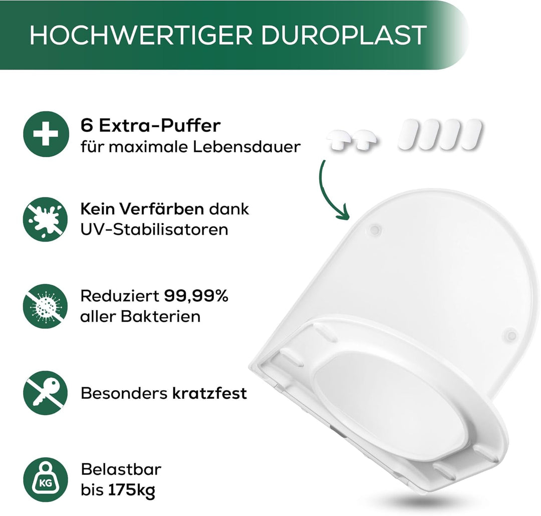 Toilettendeckel D Form mit Absenkautomatik, abnehmbarer Toilettensitz Duroplast, Klodeckel Softclose