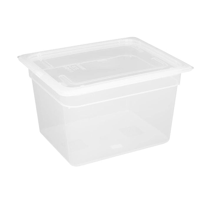 Vogue Polypropylene GN Container 1/2 with Lid 200mm (H) 11.7Ltr (Pack 4) 325(L)x265(W)x100(D)mm, 325