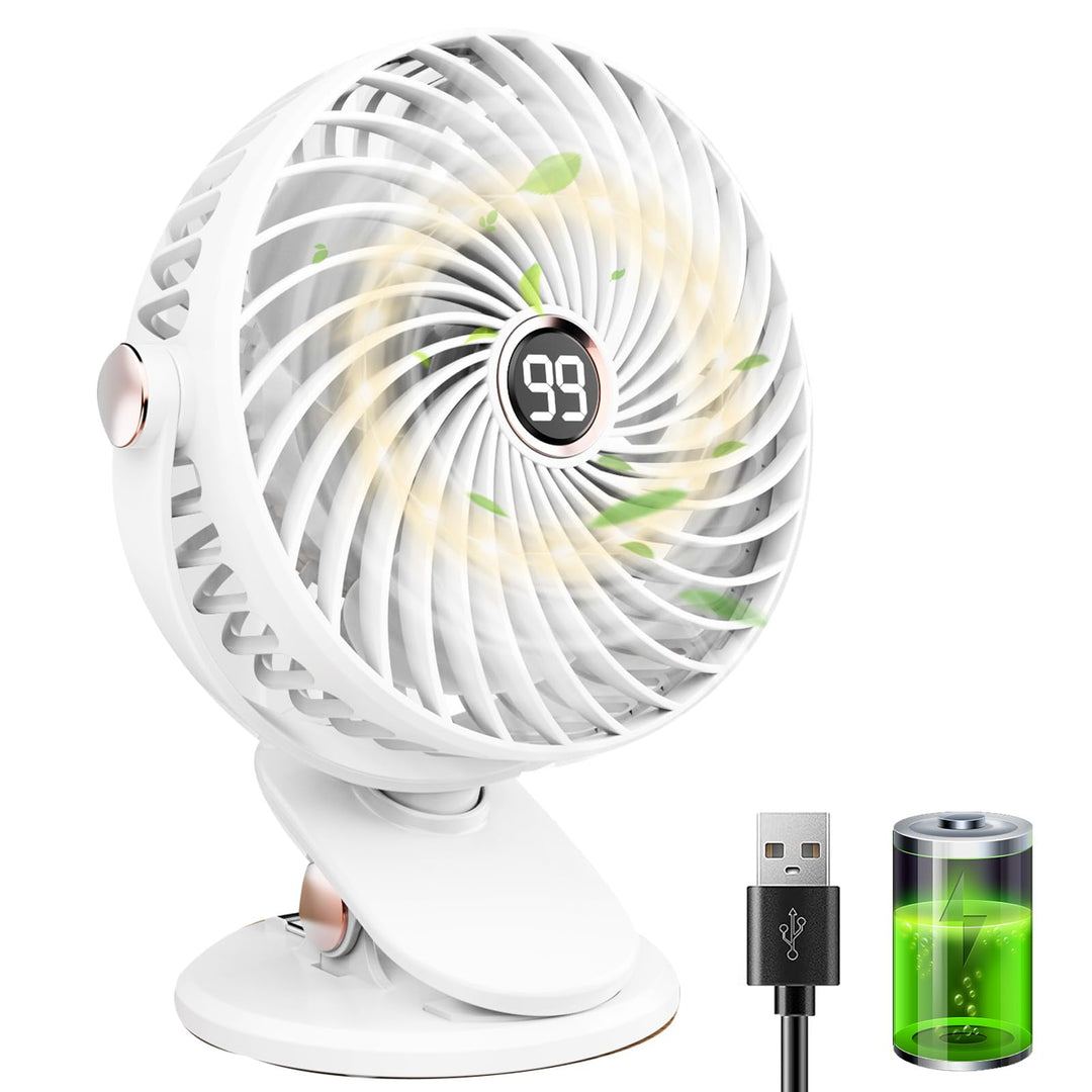 Schreibtischventilator, Mini-Ventilator, USB, leise, mit LCD-Display, 6000 mAh, kleiner Ventilator,