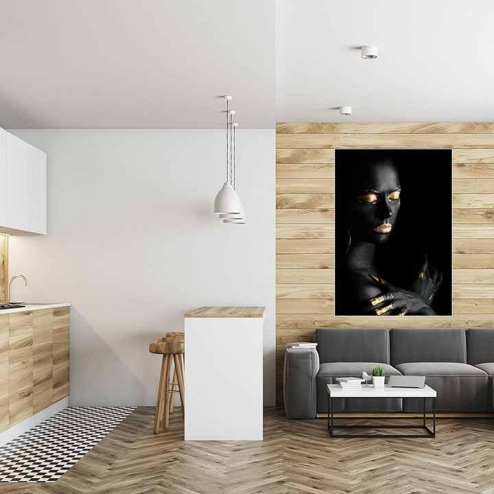 wandmotiv24 Poster als Wanddeko, Grösse Din A0, Gold Collection, Frau in Schwarz, goldene Highlights