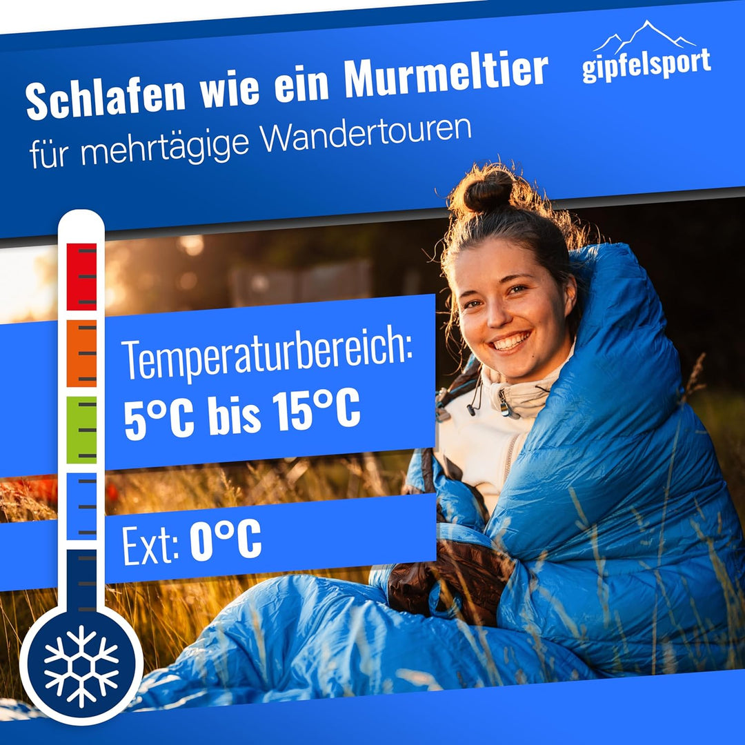 Gipfelsport Ultraleicht Schlafsack 4 Jahreszeiten [-20°C bis 15°C] Ultralight Sleeping Bag | Ultrale