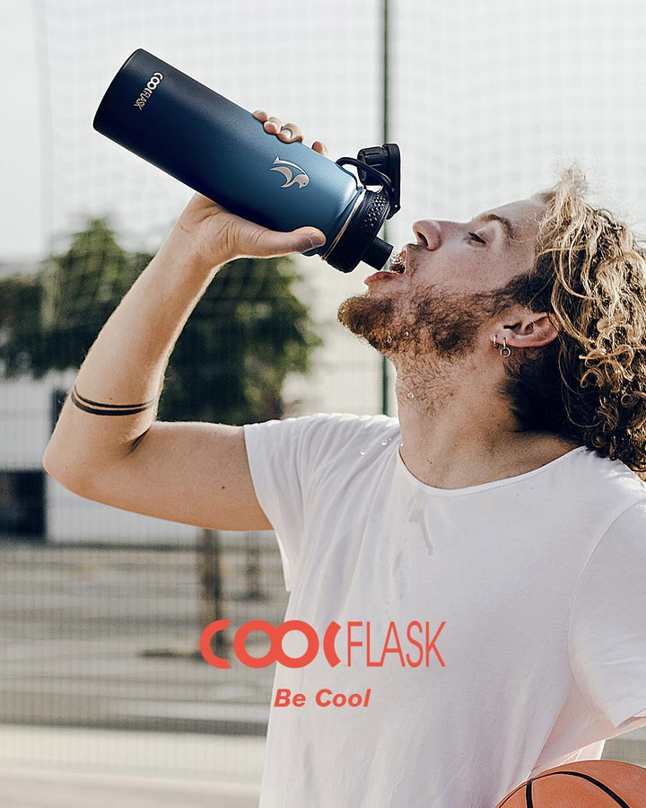 Coolflask Wasserflasche 20 oz isoliert mit Strohhalm, rostfreier Stahl Metall 3 Deckel Wasserflasche