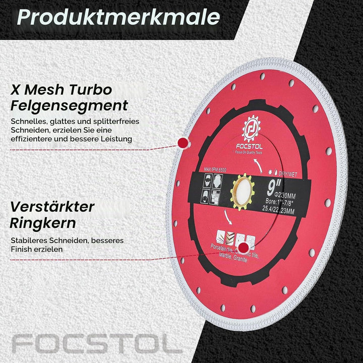 FOCSTOL Diamant Trennscheibe - 230mm Fliesentrennscheibe für Porzellan Keramikfliesen Marmor Granit