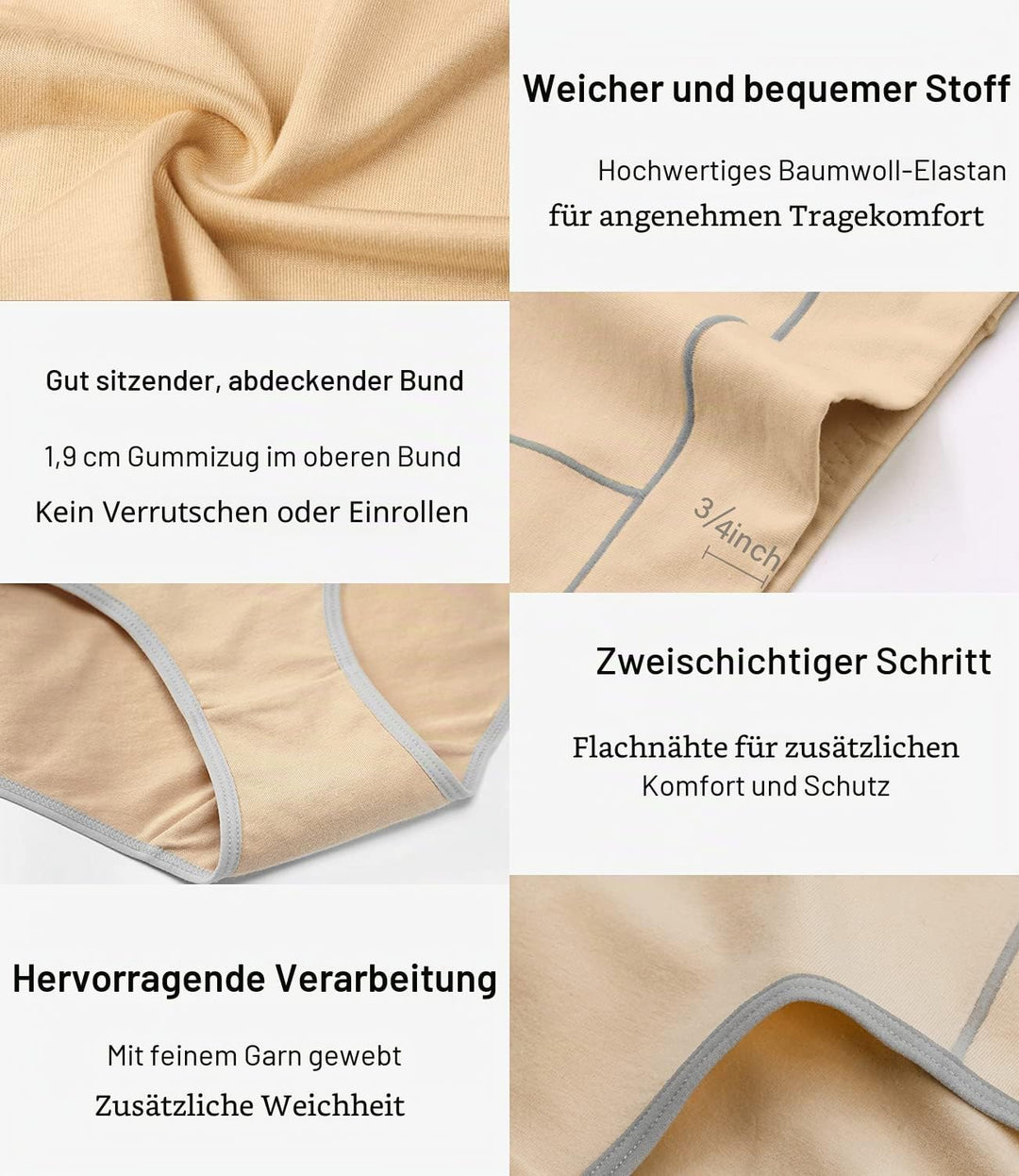 wirarpa Unterhosen Damen Midi Taille Slip Baumwolle Bequeme Unterwäsche 5er Pack S Beige, S Beige