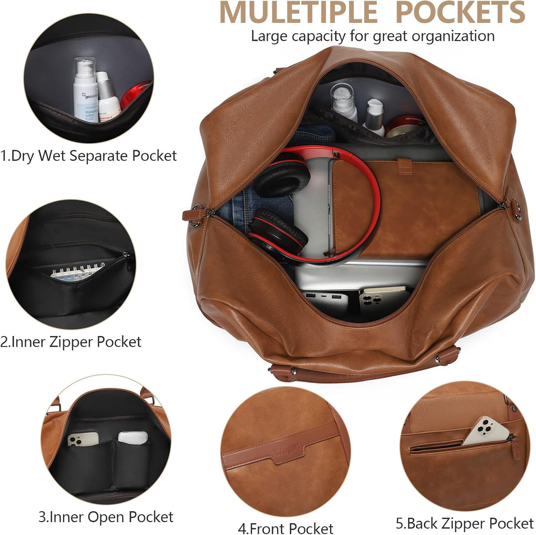 Wogarl Weekender Tasche für Damen Herren Grosse Übernachtungstasche Reisetasche Seesack, Helles Brau