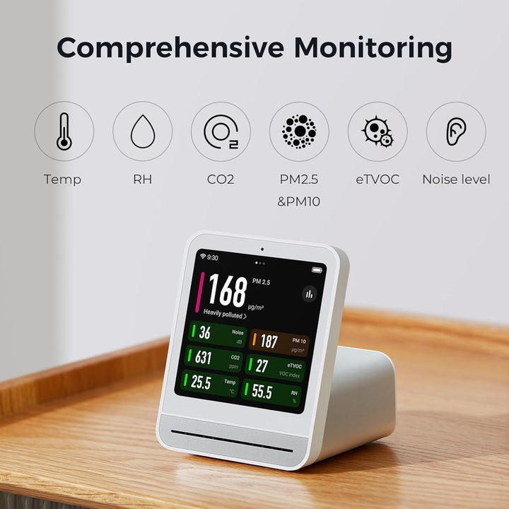 Qingping Air Quality Monitor Gen 2, Air Quality Monitor Indoor Detects PM2.5, CO2, PM10, Noise, Temp