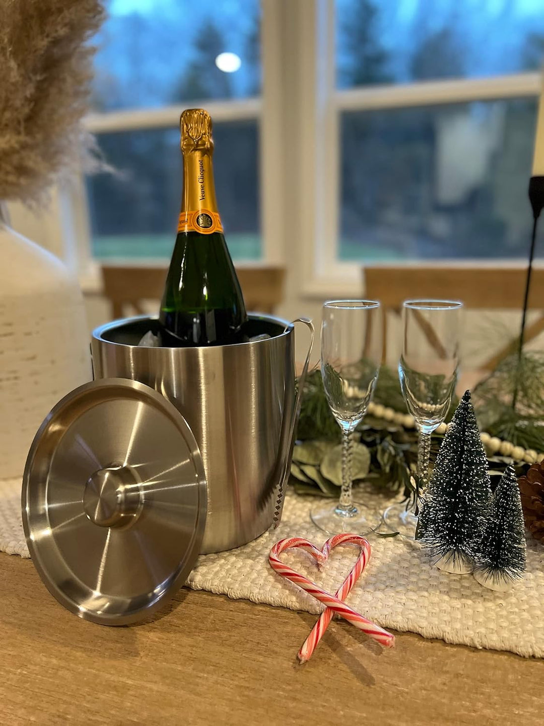 Tiken 3L Edelstahl Eiseimer mit Deckel und Zange Doppelwandiger Vacuum Isolierter Eiskübel Eiswürfel