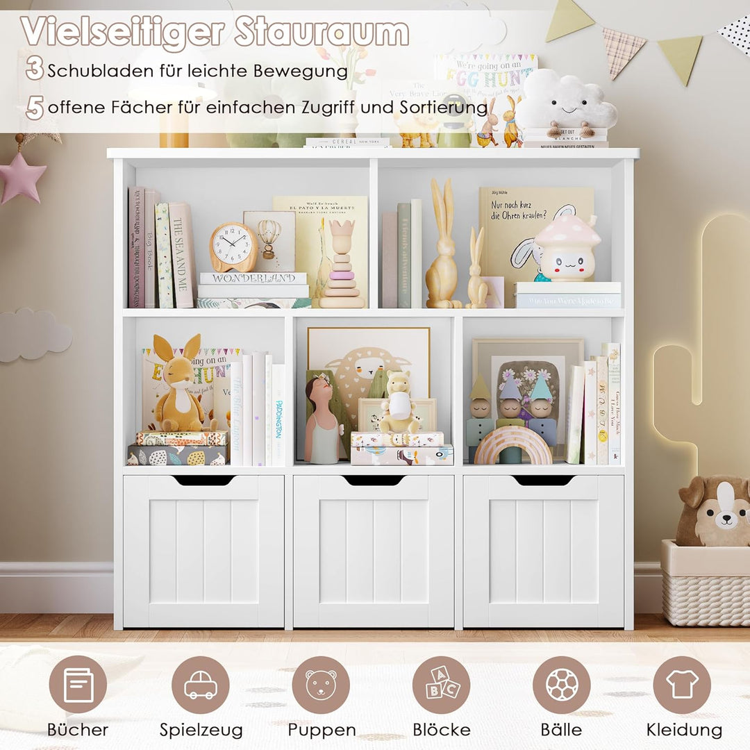 FOREHILL Kinderregal mit Boxen auf Rollen, Kinderzimmer Möbel, Spielzeugregl, Aufbewahrungregal,Büch