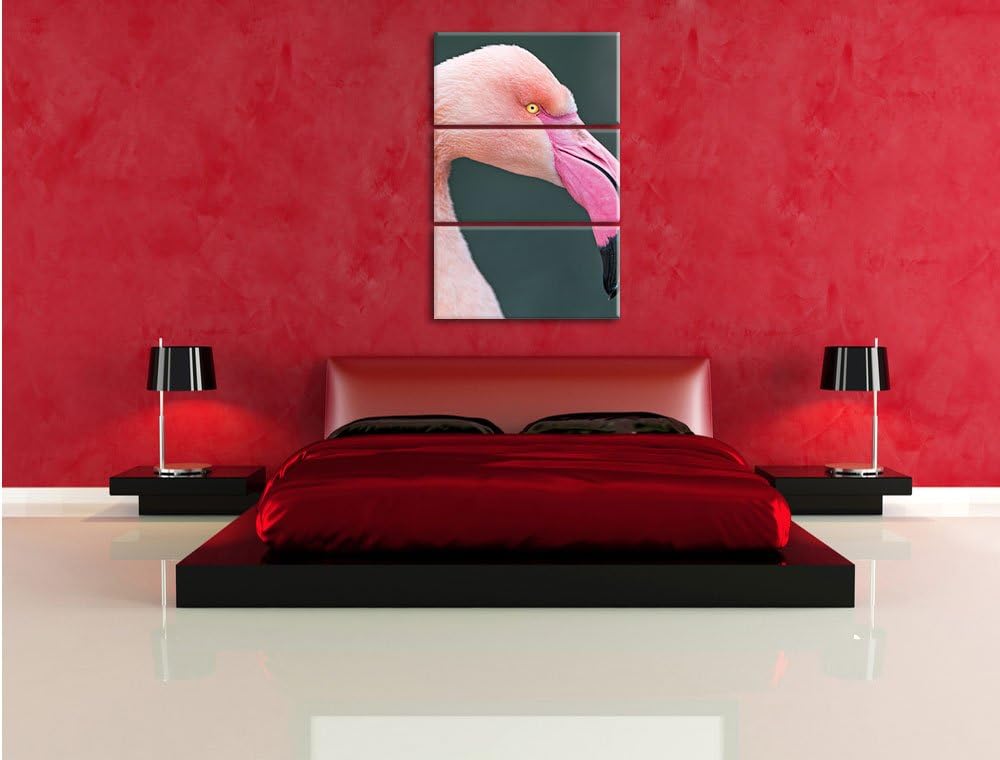 Pixxprint Flamingo im Seitenprofil 3-Teiler Leinwandbild 120x80 Bild auf Leinwand